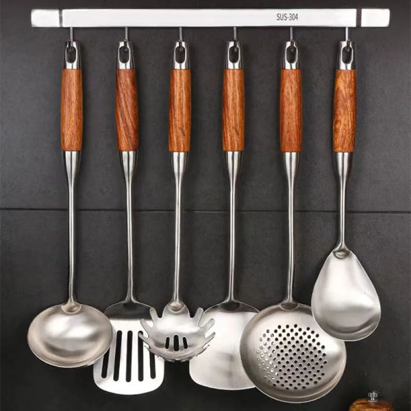 Utensilios de cocina, juego de tensiles de acero inoxidable 304, accesorios de cocina, utensilios de cocina, espátula para Wok, utensilios, mango de herramienta, cuchara de arroz ranurada