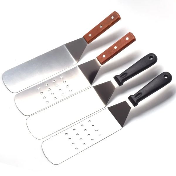 Ustensiles Cuisine spatule Handle de poignée en bois grilner Turner en acier inoxydable Métal Salle pour crêpe Teppanyaki Grime de cuisson Ustensile