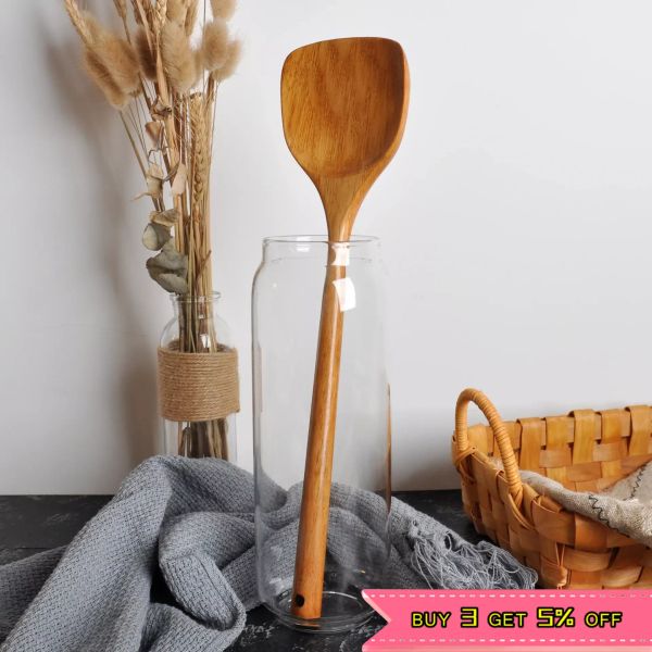 Ustensiles à longue poignée en bois tourners cuisinier spatule scoop cuisine ustensile associe nette manche de cuisine outils de cuisine accessoires de cuisine