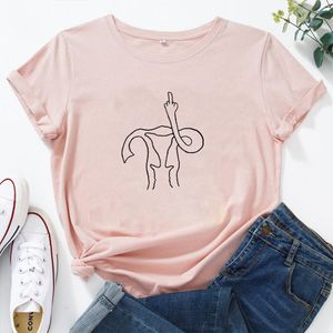 Uterus Middle Finger Camiseta Feminist Women T Shirt Top Camiseta de manga corta de algodón Graphic Tee Femme