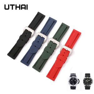UTHAI Z39 Bands Pure Color Sile Strap 20mm 22mm 24mm Bands Rubber Heren Strap Accessoires G220420