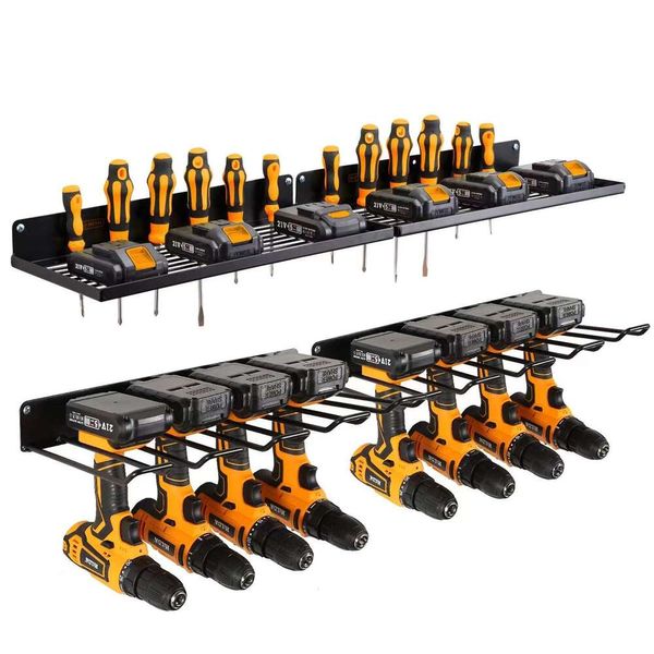 Uu-mor Outil électrique avec station de charge, support de perceuse, étagères de rangement pour garage pour l'organisation, organisateur mural en panneau perforé robuste, solide Mal noir, lot de 2 4