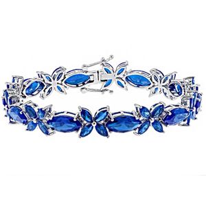 UUE Jewelry Classic Blue spinelle Rhodium mosaïque sur des bracelets en argent Quatre pétales en forme de fleur Bijoux à la mode élégants Cadeaux de bal Noël Gi