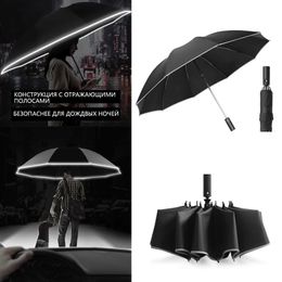 Parapluie automatique UV avec bande réfléchissante, résistant au vent, à la pluie, au soleil, inversé, pliable, pour livraison directe, 240301
