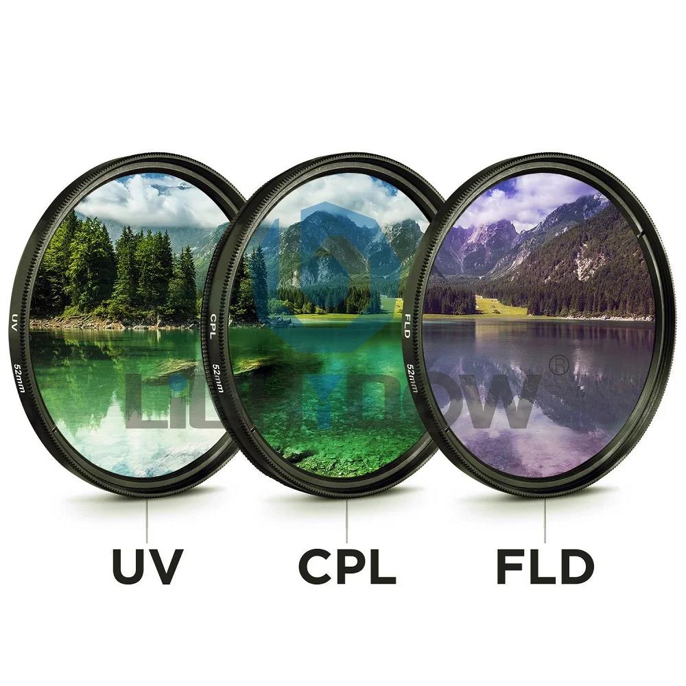 Juego de filtros para lentes UV CPL FLD 3 en 1 con bolsa 49MM 52MM 55MM 58MM 62MM 67MM 72MM 77MM para lentes de cámara Cannon Nikon Sony Pentax