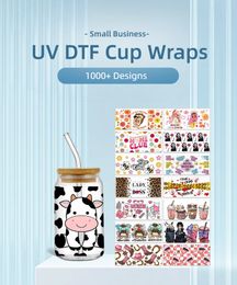 UV DTF-overdracht voor Libbey blikje glazen beker koffiekopjes wrap 16oz koude overdracht afdrukken aangepaste label sticker sticker cartoon make-up gevoel 1000 patronen DHL