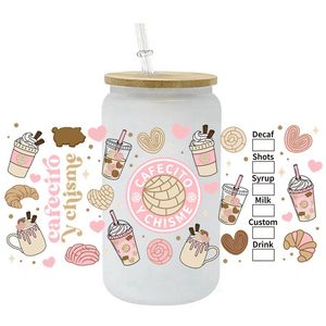 Transferencia de DTF UV para Libbey Copa de vidrio Cazas de café Wrap 16 oz Transferencia de transferencia fría Etiqueta de etiqueta personalizada Decal de calcomanía de caricaturas de caricatura Feel de 10,000 patrones al por mayor