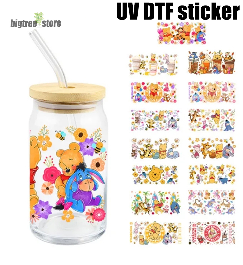 UV DTF Transfer Stiker Decal för 16oz sublimeringsglas kan DIY Business Cartoon Sticker for Decoration Party Event Supplies Public Activity Gift