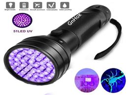 LED de linterna UV LED 51 395 nm LED Ultra Torch Lámpara de luz Violeta Detector de luz negra para orina Pet Dog Bug and Manchas Bed2739538