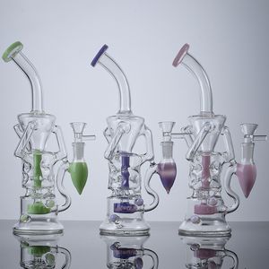 Fab Egg Hookahs Turbine Perc Bangs Heady Glass Water Pipes Violet Vert Rose Bong Double Recycler Pipe 14mm Joint Petite Main Oil Dab Rigs Avec Bol