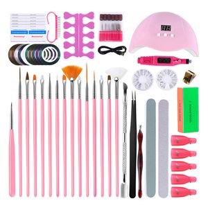 UV Lamp Nail Tools Poolse Gel Nails Set met Lamp Nail Brush Pen Kit Tekening Diamant Ornament Decoratie Polijsten Manicure DIY