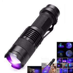 Lampe de poche LED UV Mini torche LED 395nm blacklight Longueur d'onde Lumière violette Zoomable Pet Urine Scorpion Détecteur d'hygiène féminine