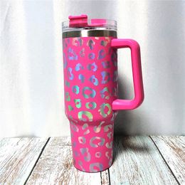 UV Luipaard 40oz Handgreep Tumblers 1200 ml Roestvrij stalen waterflessen Kleurrijke drinkbekers Dubbele wand geïsoleerd Tumbler door Air A12