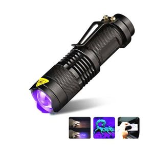 UV Light Mini Penlight Q5 LED -zaklamp Toorts Waterdicht 3 Modi Zoombare verstelbare focus Lantaarn Portable Bollen Lamp SK68