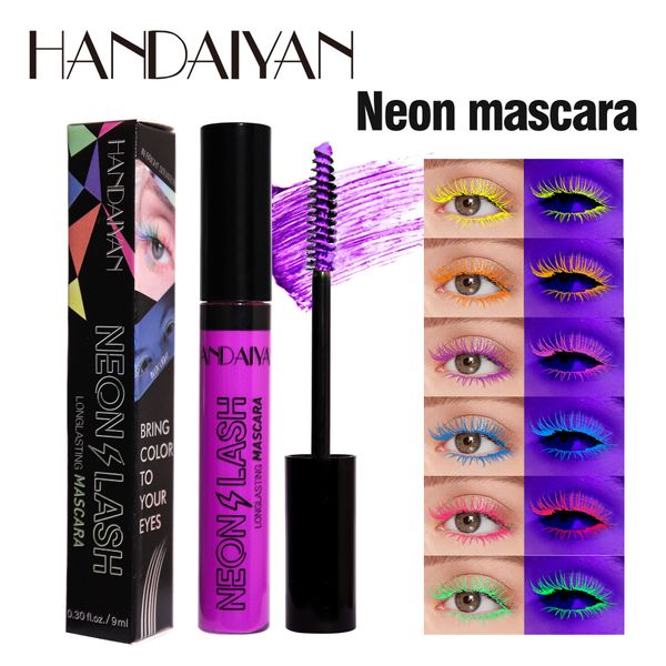 Máscara de pestañas colorida de neón con luz UV, pigmento cosmético para Halloween, maquillaje de ojos brillante, máscara luminosa, luz de secado rápido en fluorescencia oscura