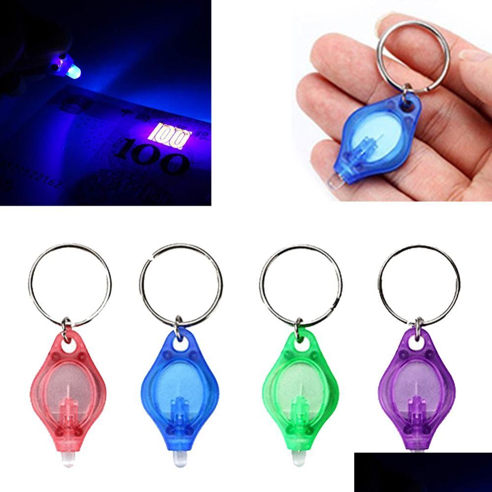 UV -lampor Mini KeyChain LED -ficklampa Promotion Gift Torch Lamp Key Ring Light White Purple Flash Traviolet Drop Delivery DH7YH