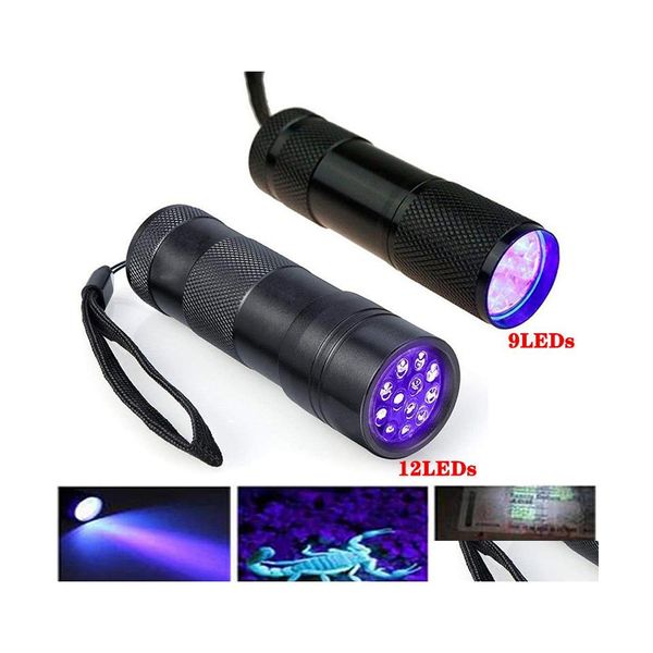 Luces UV Linterna LED portátil 9 12 LED Lámpara UV 365400Nm Detector de luz para perro gato orina manchas de mascotas chinches escorpiones Hinery L Otaqs