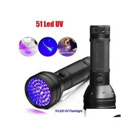 Lumières Uv Led lampe de poche Traviolet 51Led 395Nm torche Tra Violet détecteur de lumière noire pour les taches d'urine de chien et le lit Ots0A