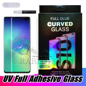 UV vloeibare lijm gebogen gehard glazen schermbeschermer voor Samsung Galaxy S24 S23 S22 S22 S21 Ultra S20 S10 S9 S9 Opmerking 20 Plus compatibele vingerafdruk -ID -ontgrendeling