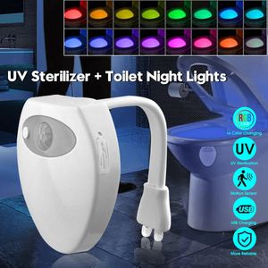 Esterilizador UV Lámpara de inodoro Desinfección Matar bacterias Luz 16 colores Cambio de movimiento Activado Led Asiento de inodoro Anti bacterias Luz Esterilizar