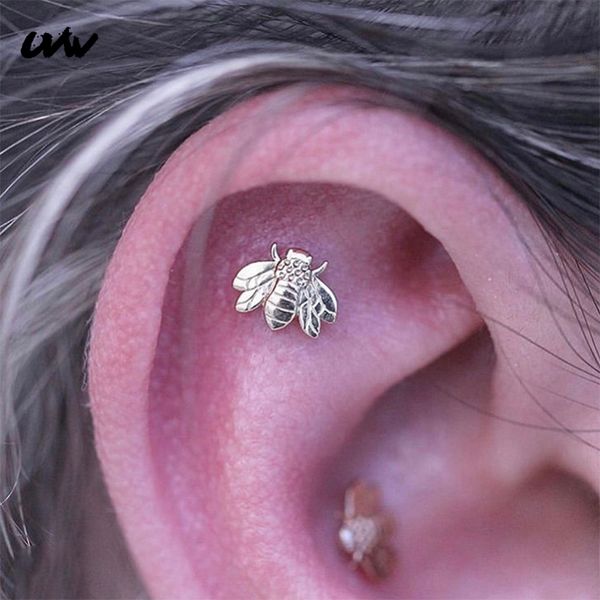 UVW585 2pc 18G 8mm à la mode Animal abeille boucles d'oreilles pour femmes dos plat lèvre anneau mode Helix Daith Lobe Piercing bijoux de corps