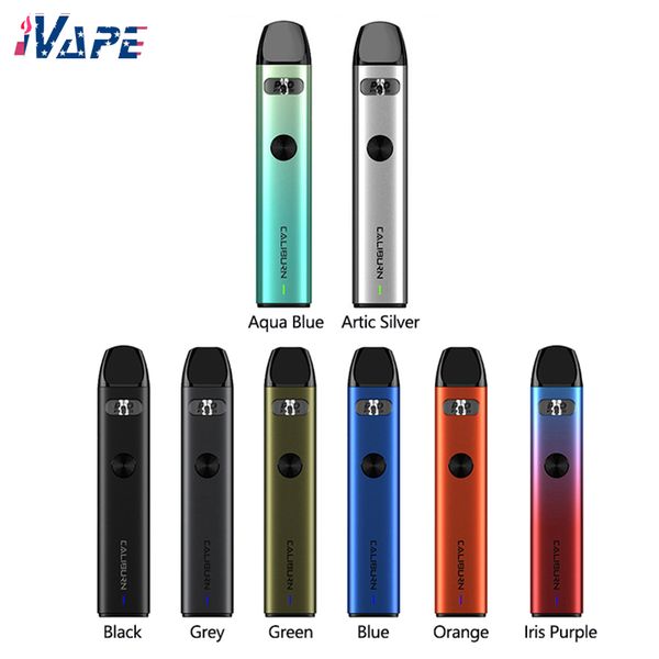 Kit système Uwell Caliburn A2 Pod 520mAh 15W 2ml UN2 Meshed-H 0.9ohm Cartouche Bouton de tirage Ativation en option PRO-FOCS TECH 100% Original