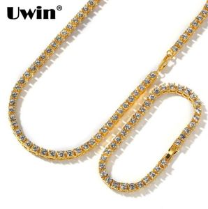 UWIN 1 Fila Cadenas de Tenis Pulsera Moda Hiphop Conjunto de Joyas Oro Blanco Oro 5mm Collar Completo Rhinestones Para Hombres Mujeres Y200601036148