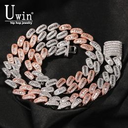 Uwin 15mm Baguette Cuabn chaîne broche réglage 2 couleurs Miami tour de cou glacé chaîne Bling CZ collier Hiphop bijoux 240131