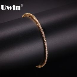 UWIN 2mm coupe ronde Micro Tennis Bracelet Bling cubique zircone mode Hiphop hommes femmes Bracelets bijoux 2108122025