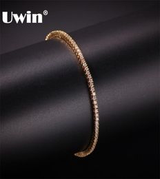 Uwin 2 mm Round Cut Micro Tennis Bracelet Bling Cubic Zirconia Fashion Hiphop Men Femmes Bracelets Bijoux 2108122814913