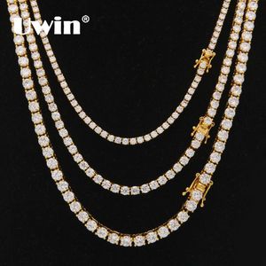 Uwin 3mm 4mm 5mm Ronde Cut Iced Out Zirconia Tennis Link Chain Hiphop Top Kwaliteit CZ Box sluiting Ketting Vrouwen Mannen Sieraden CJ278C