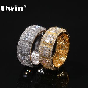 Uwin 8mm / 10mm baguette cluster ring volledige iced bling zirconia heren vrouwen hiphop ringen mode zilveren kleur sieraden y1124