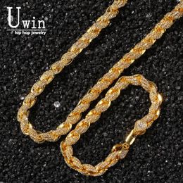 Uwin 9 mm IECE OUT Colliers de chaîne de corde Bracelets Full Sthingestones Bling Biling Fashion Hiphop Jewelry252r