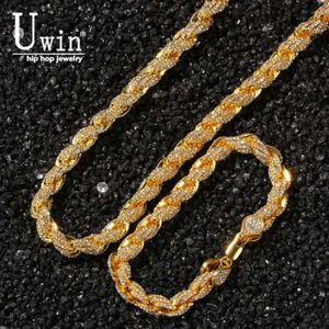 Uwin 9mm Iece Out corde chaîne colliers Bracelets plein strass Bling Biling mode Hiphop bijoux 252r