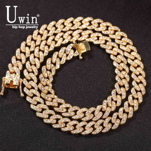 UWIN 9mm Miami Link Rhinestone Cubaanse Ketting Volle Iced Out Punk Bling Charm Hip Hop Sieraden Verklaring Ketting