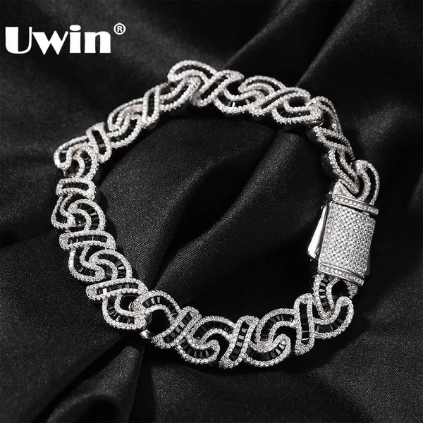 UWIN noir Baguettecz Infinity bracelets pour femme 12mm glacé Bling CZ chaîne à maillons cubains bracelets de cheville bijoux de mode cadeau 240105