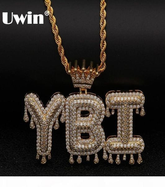 Uwin Crown Initial Letter Collier Pendant Customzie Bubble Lettres initiales Gold Silver Rose Gold Couleur Mots Nom OEM Link J190719007993