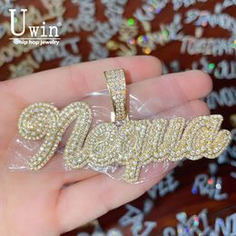 Uwin Csutom Cursieve Letter Met Baguette Ketting Iced Out Naam Ketting Zirconia Mode Hiphop Sieraden 240106