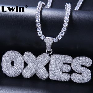 Uwin Personnalisé Bulle Initiales Lettres Pendentif Collier Mots Nom Avec 4mm Cz Chaînes De Tennis Plein Glacé Cubique Zircone Bijoux J190616