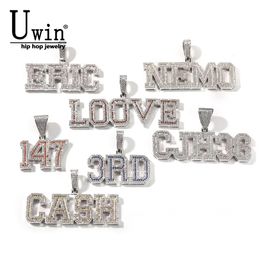 UWIN – collier personnalisé avec nom glacé, bleu, rose, vert, zircone cubique, pendentif avec lettre initiale, chaîne, bijoux hip hop Punk, 240106