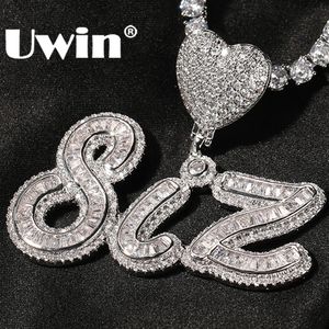 UWIN – collier avec nom personnalisé, avec lunette en forme de cœur, baguette glacée, breloques CZ, chaîne de Tennis, plaque signalétique cursive, bijoux à la mode, 240106