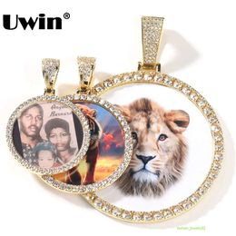 Uwin DIY Medallion Po Pendant Collier Grand Collier Iced Out CZ Out CZ Fashion pour la mémoire Gift 240423