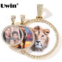 Uwin DIY Medallion Po Pendant Collier GRAND Collier Round Custom Picture Collier Iced Out CZ Fashion Bijoux For Memory Gift 240414