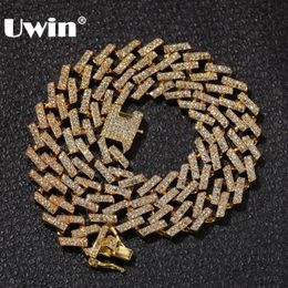 UWIN – colliers à maillons cubains pour hommes, chaînes à maillons glacés, 15mm, strass multicolores bleus et noirs, bijoux hip hop pour hommes, T2255S