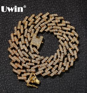 Uwin Drop Fashion Iced Prong Cuban Link Chains Colliers 15 mm Mutilcolored Blueblack Rimestones Hiphop Jewelry Mens T21373076