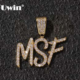UWIN Hiphop nom personnalisé écriture cursive lettres initiales pendentif collier mots entièrement glacé cubique zircone chaîne de bijoux 240119