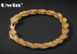 Uwin Hiphop Wome Mens Fashion Rope Chain Chain Bracelet Bling strass de 9 mm Gold Couleur Iced Out Bijoux Bracelets 2106093571354
