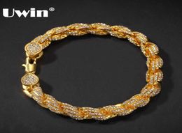 Uwin Hiphop Wome Mens Fashion Rope Chain Chain Bracelet Bling strass de 9 mm Gold Couleur Iced Out Bijoux Bracelets 2106099648561