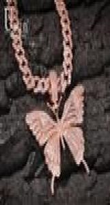 Uwin iconische vlinder hanger 9 mm rosé goud Cubaanse ketting kubieke charme roze tennisketen ketting mannen vrouwen hiphop sieraden cadeau6493285