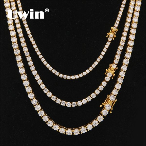 Uwin M 4 mm 5 mm Corte redondo Iced Out Cubic Zirconia Cadena de eslabones de tenis Hiphop Top Calidad CZ Caja Cierre Collar Mujeres Hombres Joyería 220217